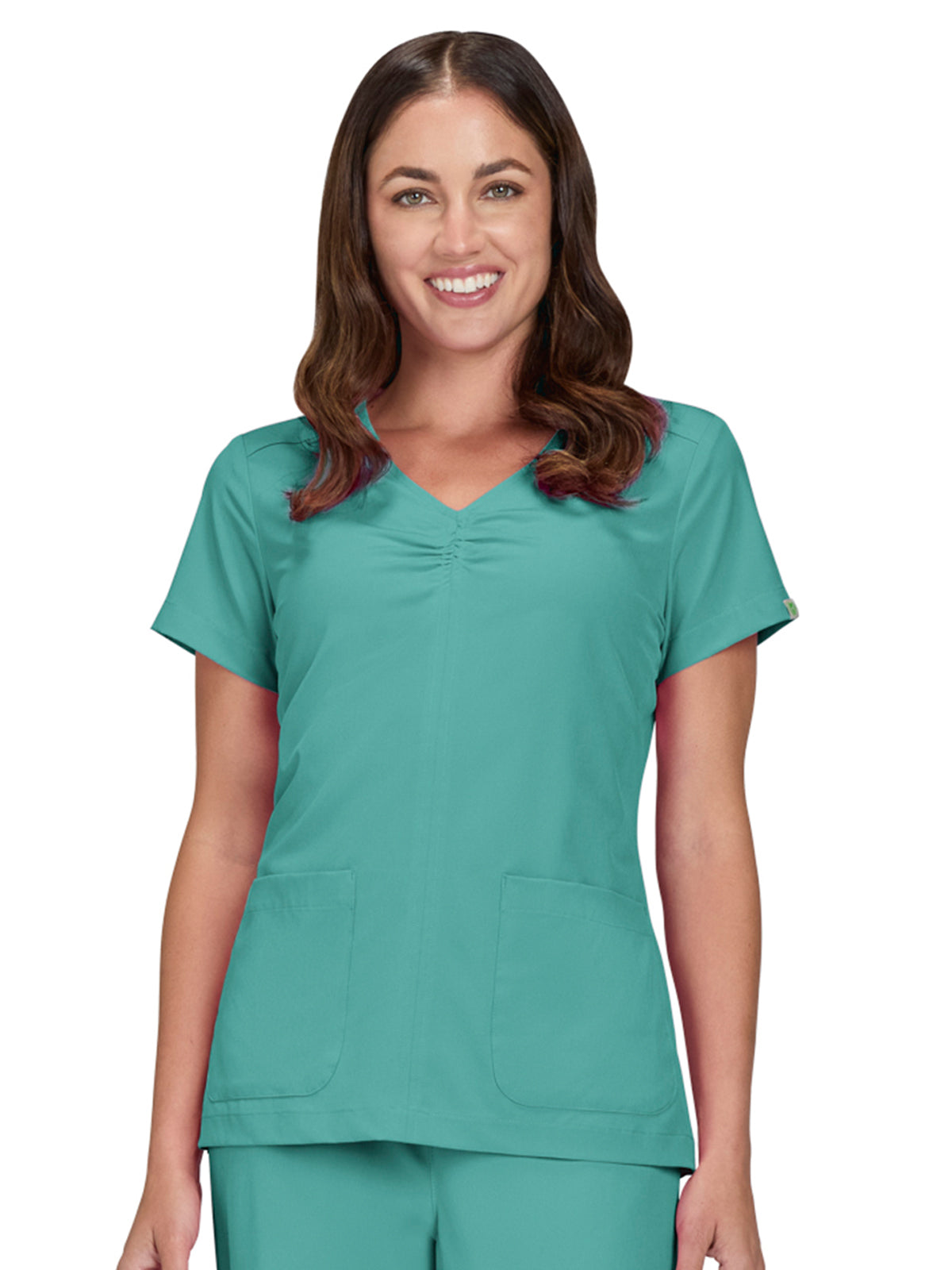 Women's Shirred Chest V-Neck Enik Top - 1121 - Waterfall Blue