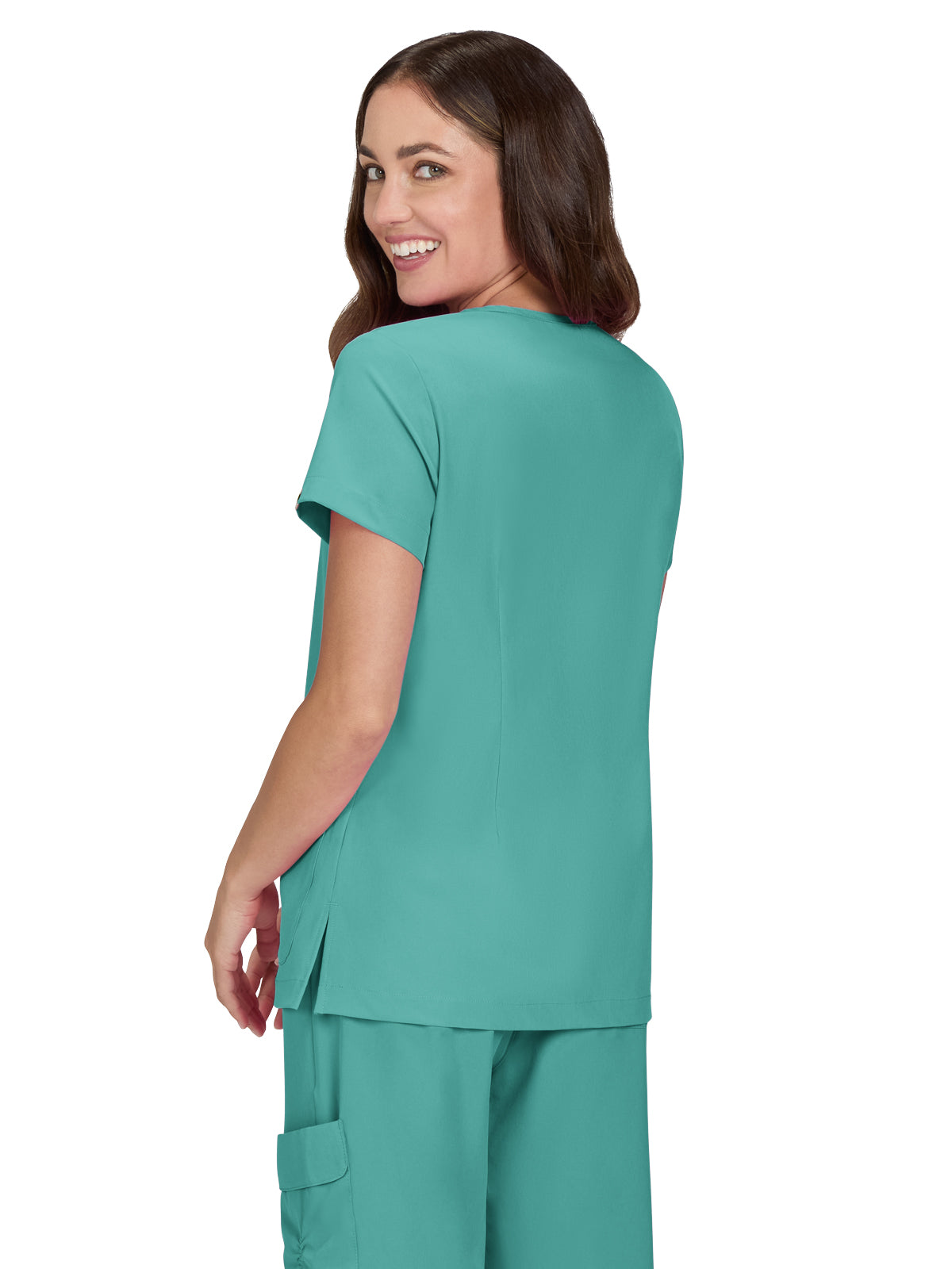 Women's Shirred Chest V-Neck Enik Top - 1121 - Waterfall Blue