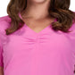 Women's Shirred Chest V-Neck Enik Top - 1121 - Strawberry Moon