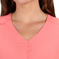 Women's Shirred Chest V-Neck Enik Top - 1121 - Sunset Coral