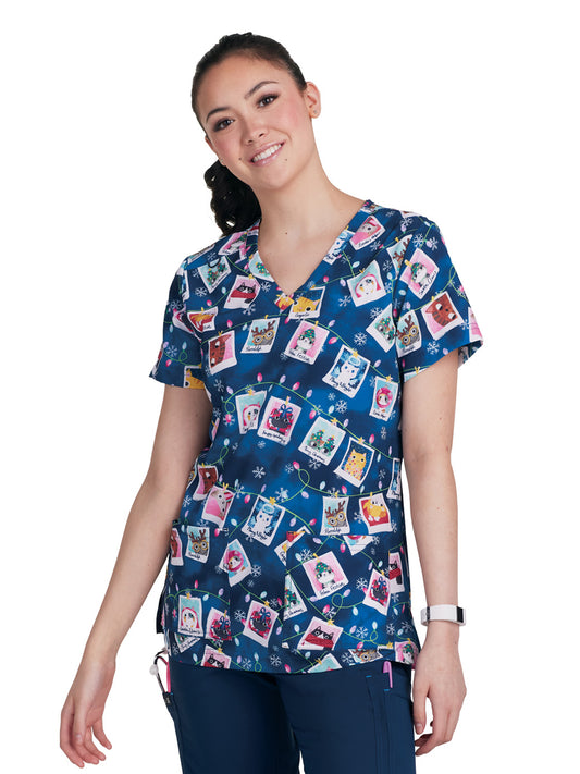 Women's 3-Pocket Print Rosalie Top - 1122PRA - Feline Festive
