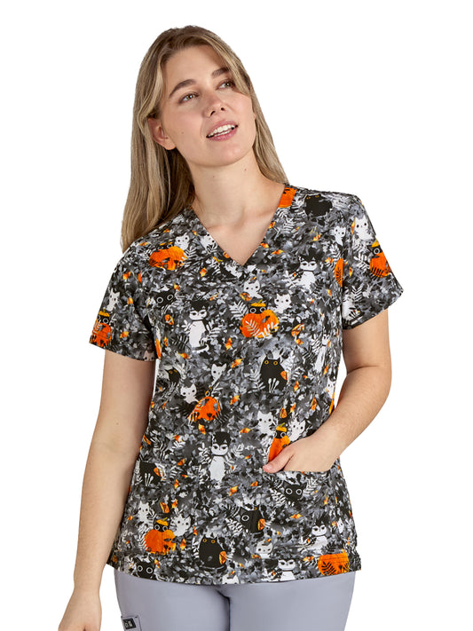 Women's 3-Pocket Print Rosalie Top - 1122PRA - Purry Leaves