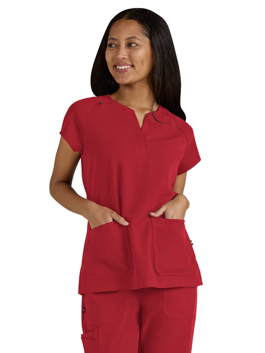 Women's Split-Neck 3-Pocket We Have Heart Top - 1124 - Ruby