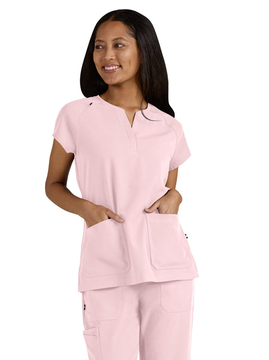Women's Split-Neck 3-Pocket We Have Heart Top - 1124 - Pink Dream