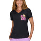 Women's Chest Pocket Print V-Neck Nixie Placement Top - 1128PLM - Black
