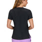 Women's Chest Pocket Print V-Neck Nixie Placement Top - 1128PLM - Black