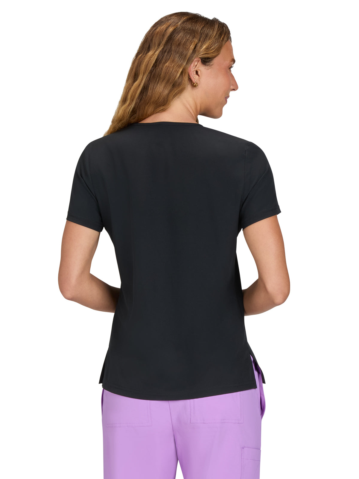 Women's Chest Pocket Print V-Neck Nixie Placement Top - 1128PLM - Black