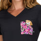 Women's Chest Pocket Print V-Neck Nixie Placement Top - 1128PLM - Black
