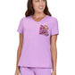 Women's Chest Pocket Print V-Neck Nixie Placement Top - 1128PLM - Bloom Lavender