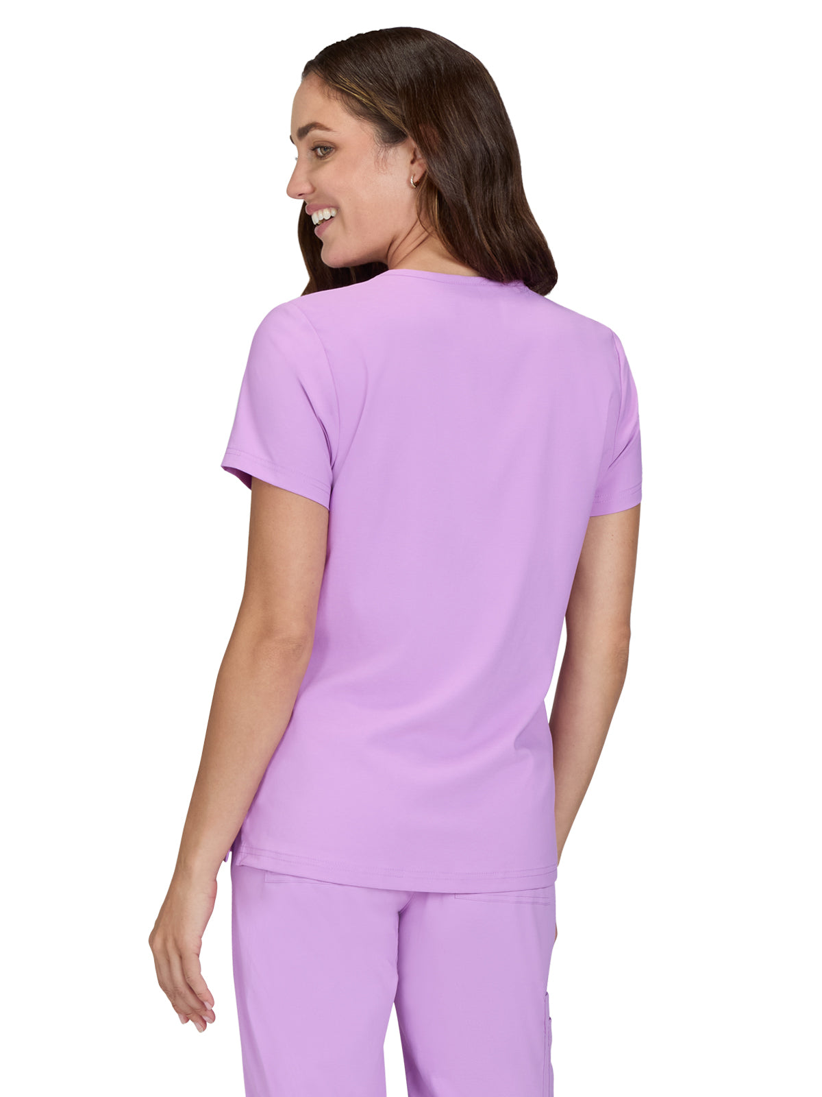 Women's Chest Pocket Print V-Neck Nixie Placement Top - 1128PLM - Bloom Lavender