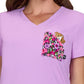 Women's Chest Pocket Print V-Neck Nixie Placement Top - 1128PLM - Bloom Lavender