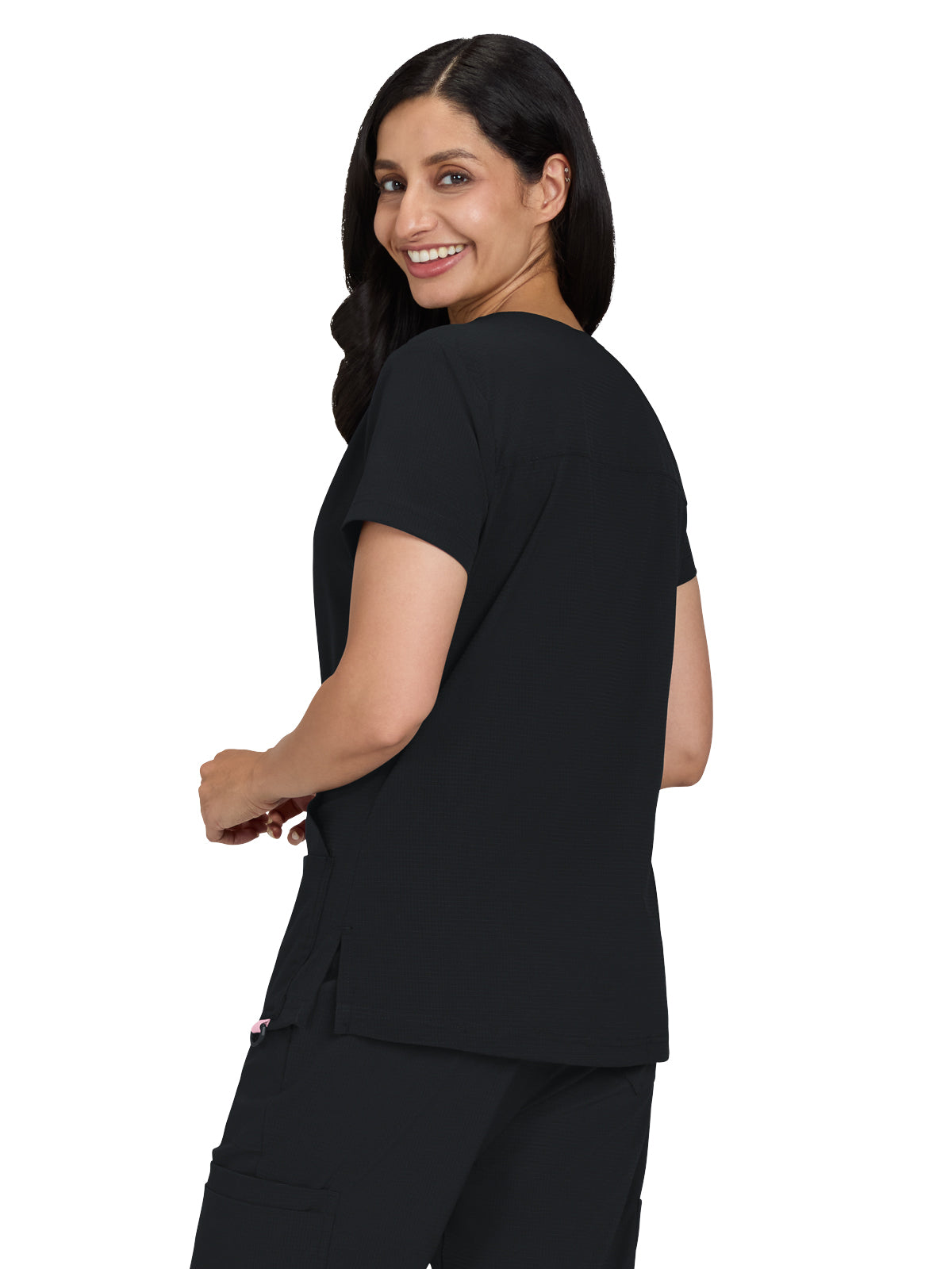 Women's Ribbed V-Neck 4-Pocket Sari Top - 1129 - Black
