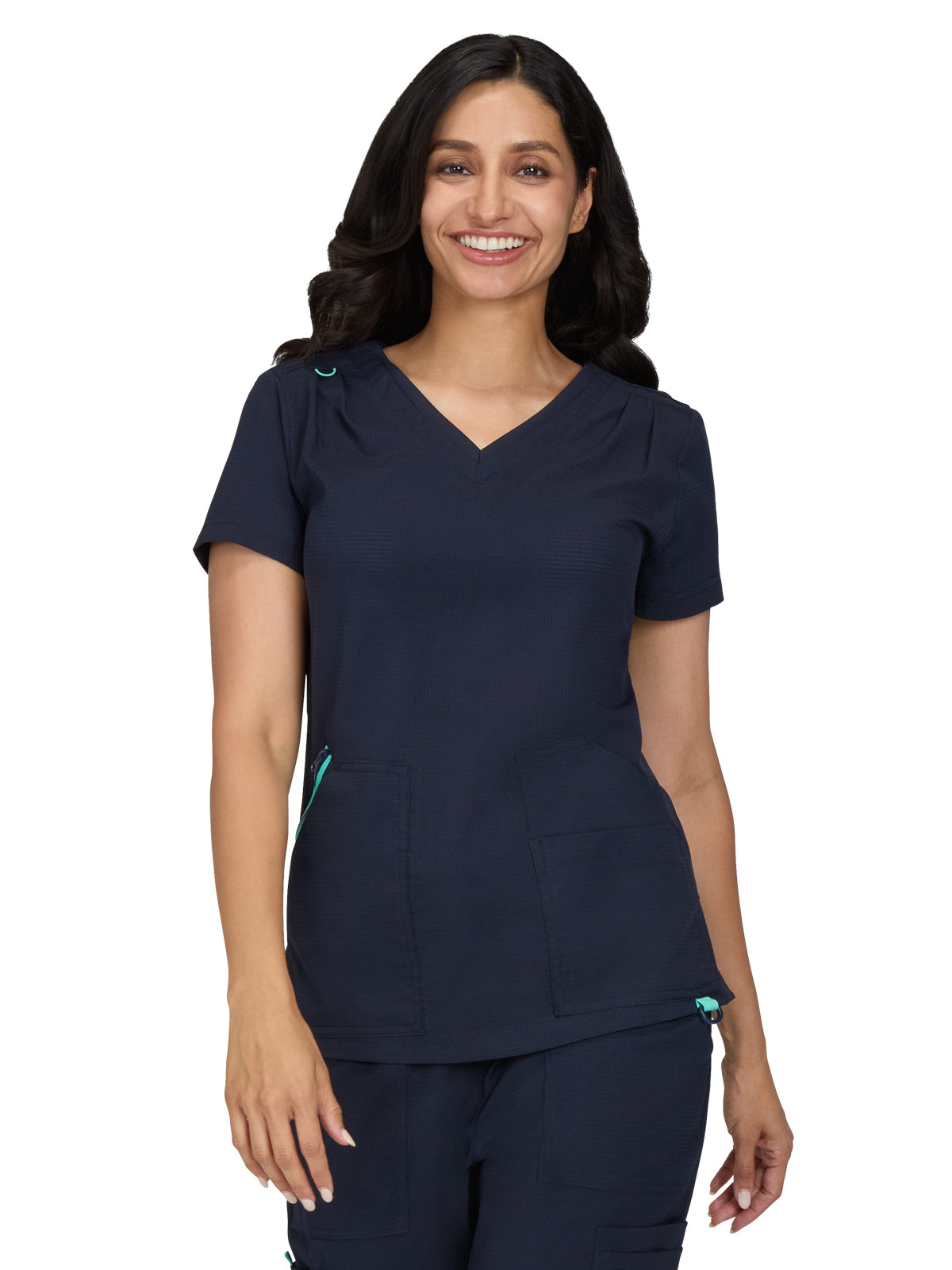 Women's Ribbed V-Neck 4-Pocket Sari Top - 1129 - Navy