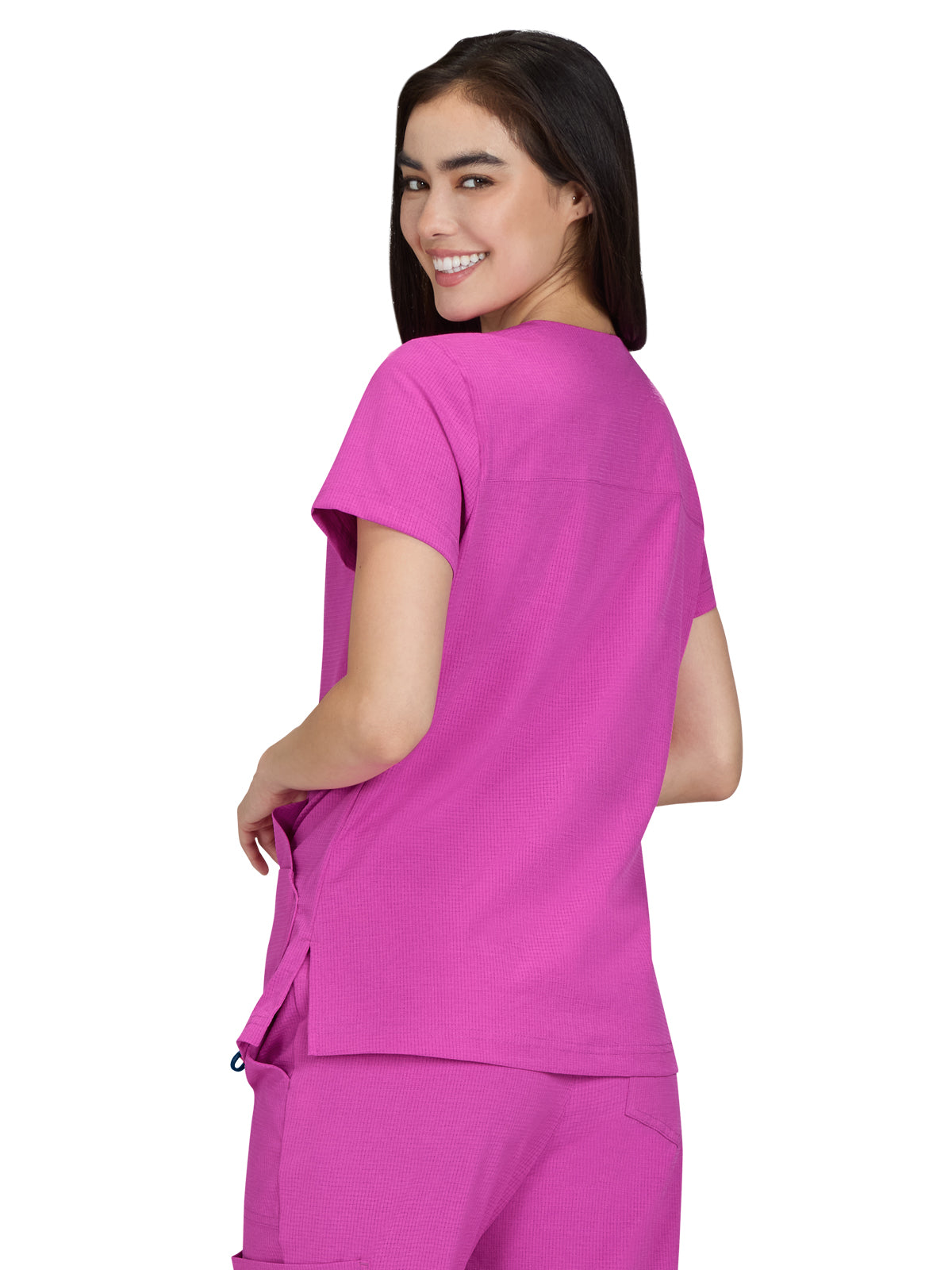 Women's Ribbed V-Neck 4-Pocket Sari Top - 1129 - Hibiscus Pink