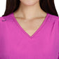 Women's Ribbed V-Neck 4-Pocket Sari Top - 1129 - Hibiscus Pink