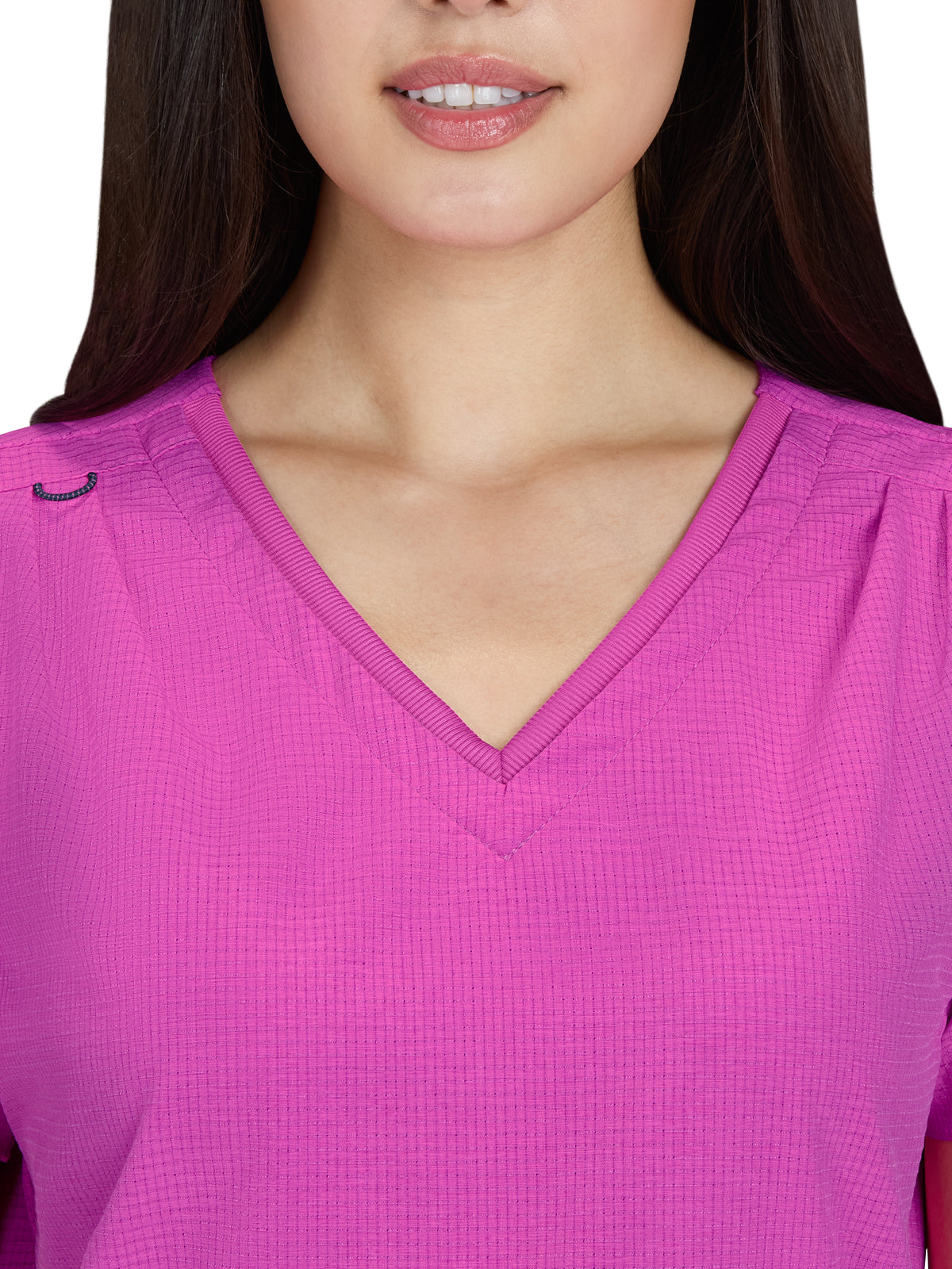 Women's Ribbed V-Neck 4-Pocket Sari Top - 1129 - Hibiscus Pink