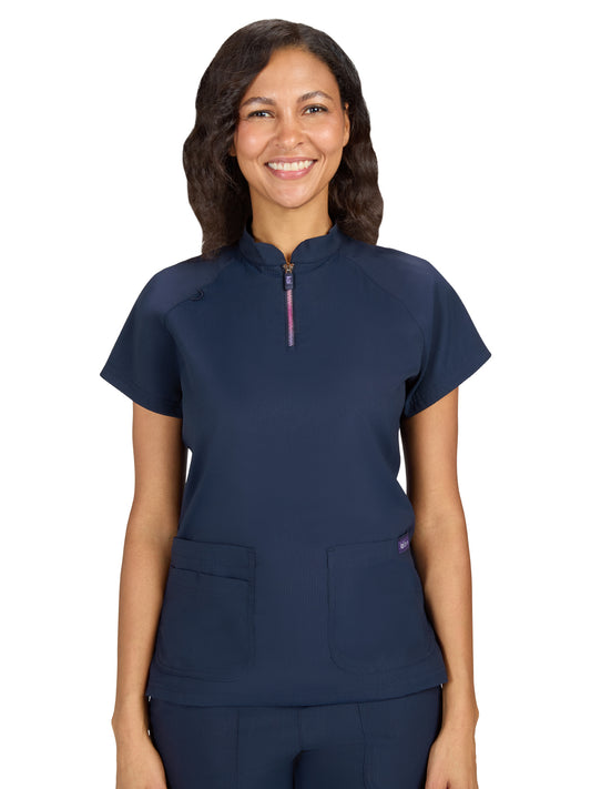 Women's 4-Pocket Ombre Zipper Neck Limited Edition Rena Top - 1130L - Navy