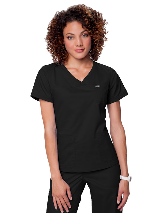 Women's 3-Pocket Soft Rib Trim V-Neck Nicole Top - 247 - Black