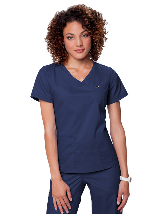 Women's 3-Pocket Soft Rib Trim V-Neck Nicole Top - 247 - Navy