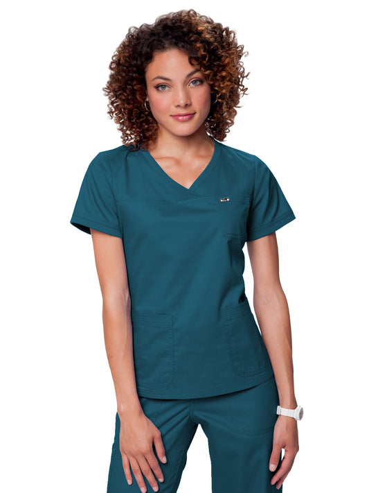Women's 3-Pocket Soft Rib Trim V-Neck Nicole Top - 247 - Caribbean