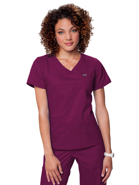 Women's 3-Pocket Soft Rib Trim V-Neck Nicole Top - 247 - Wine