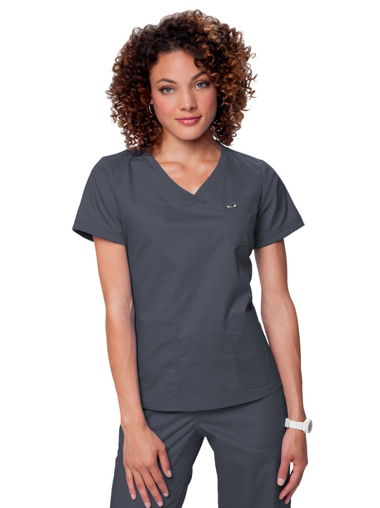 Women's 3-Pocket Soft Rib Trim V-Neck Nicole Top - 247 - Charcoal