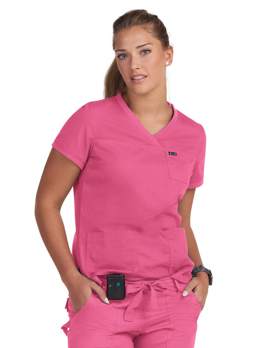 Women's 3-Pocket Soft Rib Trim V-Neck Nicole Top - 247 - Geranium