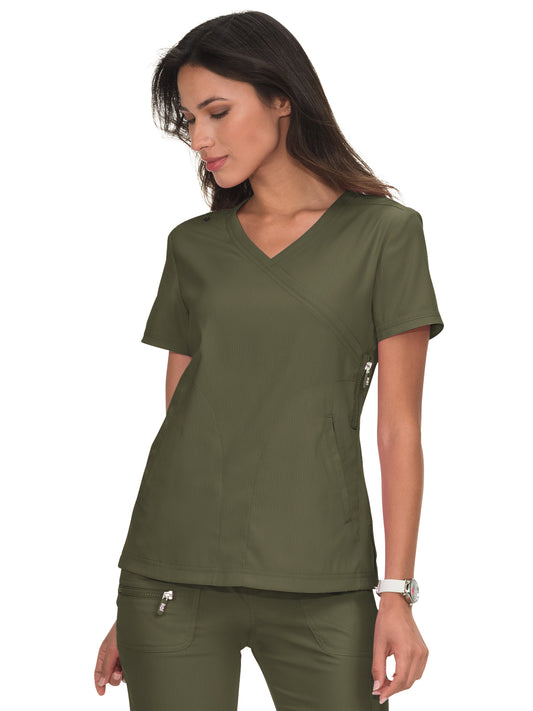 Women's 3-Pocket Mock-Wrap Philosophy Top - 316 - Olive Green