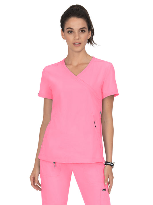 Women's 3-Pocket Mock-Wrap Philosophy Top - 316 - Peony Pink