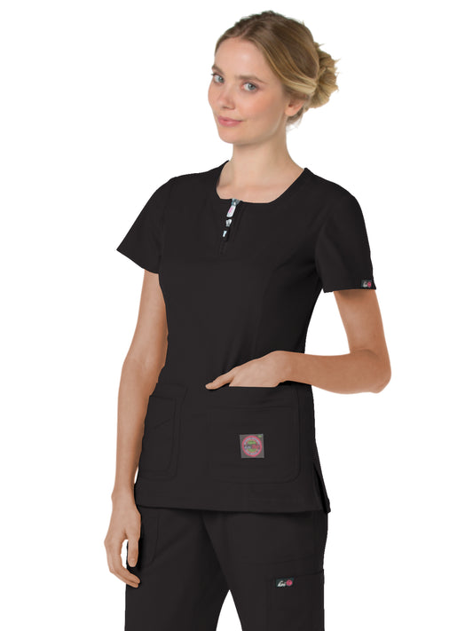 Women's 4-Pocket Zipper Neck Serenity Top - 317 - Black