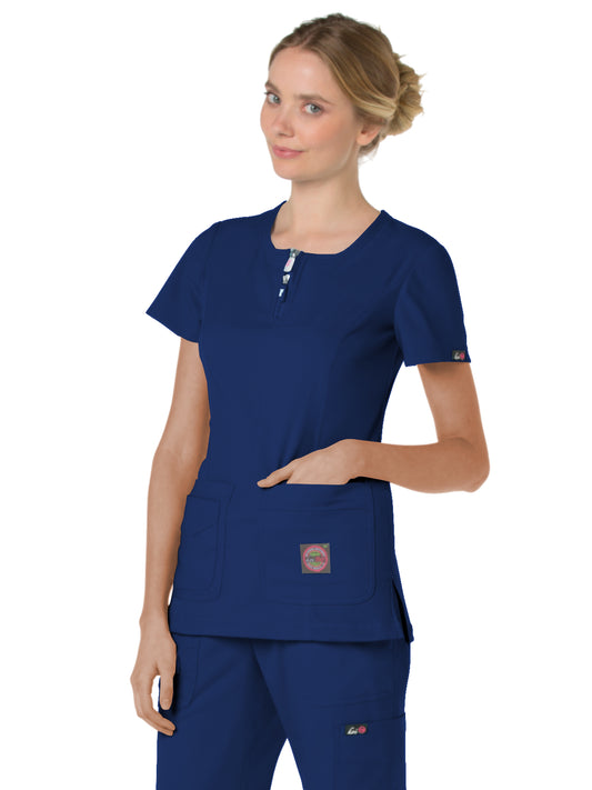 Women's 4-Pocket Zipper Neck Serenity Top - 317 - Navy