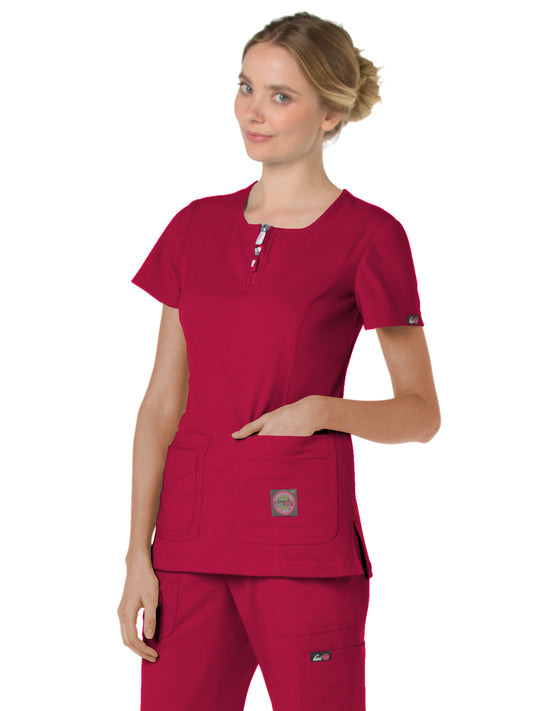 Women's 4-Pocket Zipper Neck Serenity Top - 317 - Ruby