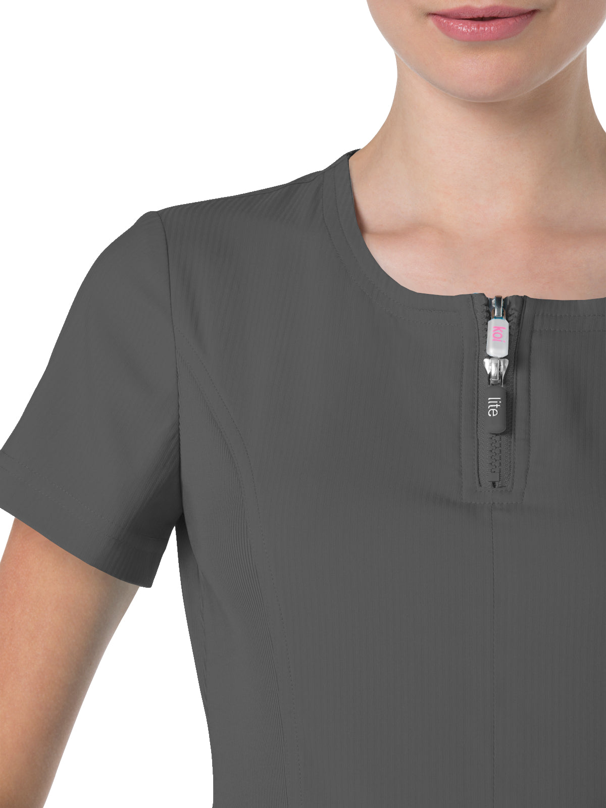 Women's 4-Pocket Zipper Neck Serenity Top - 317 - Charcoal