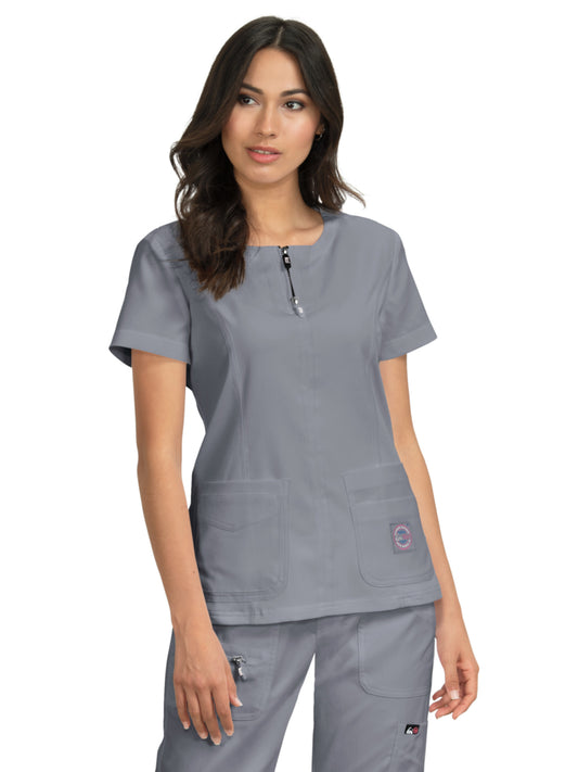 Women's 4-Pocket Zipper Neck Serenity Top - 317 - Platinum Grey