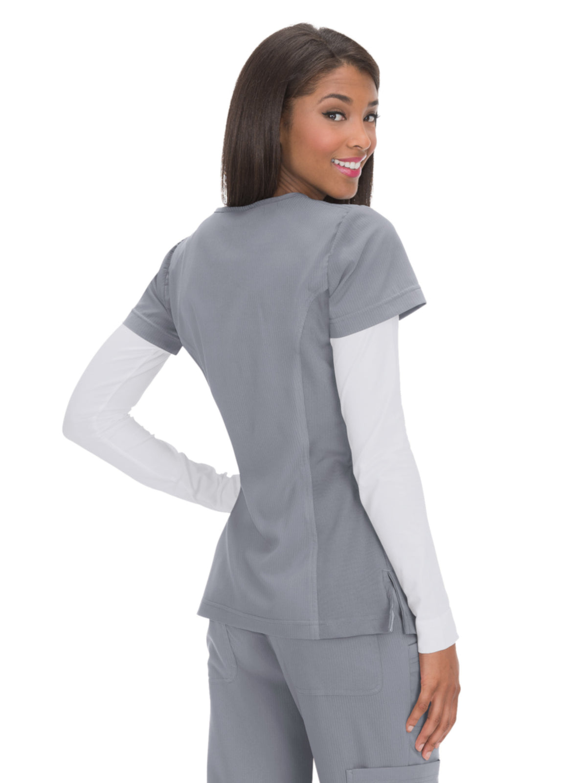 Women's 4-Pocket Zipper Neck Serenity Top - 317 - Platinum Grey