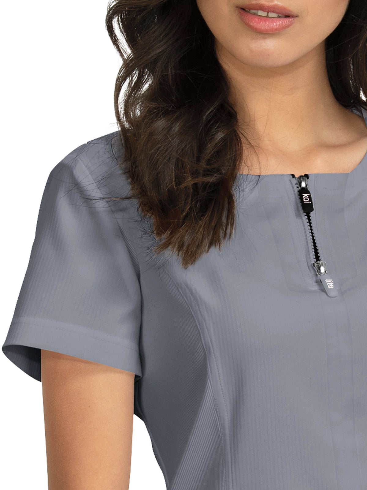 Women's 4-Pocket Zipper Neck Serenity Top - 317 - Platinum Grey