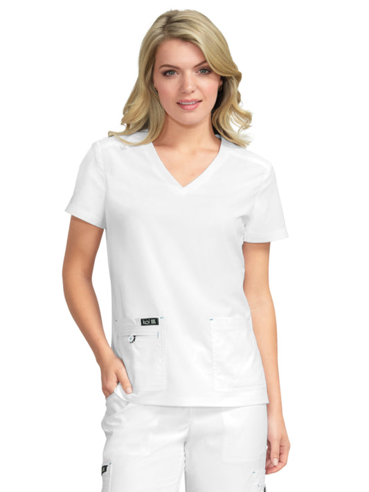 Women's 4-Pocket Stretch V-Neck Becca Top - 373 - White