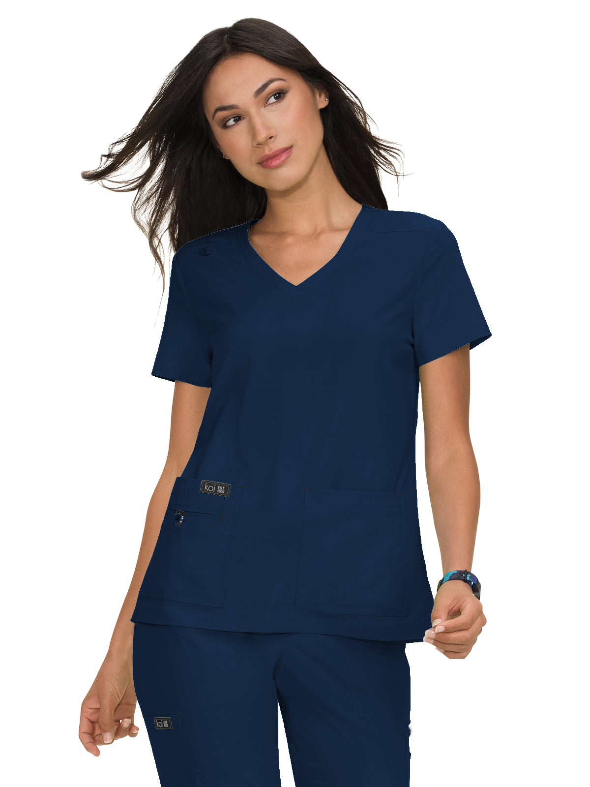 Women's 4-Pocket Stretch V-Neck Becca Top - 373 - Navy