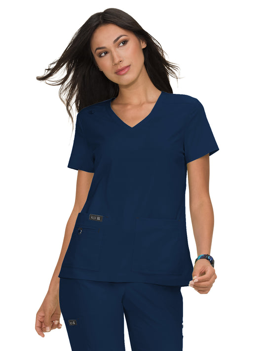 Women's 4-Pocket Stretch V-Neck Becca Top - 373 - Navy