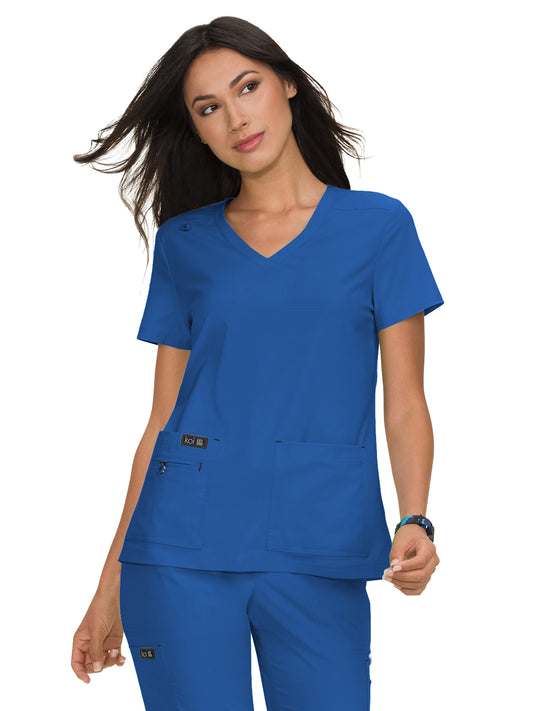 Women's 4-Pocket Stretch V-Neck Becca Top - 373 - Royal Blue
