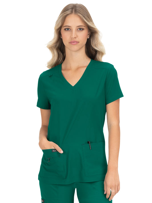 Women's 4-Pocket Stretch V-Neck Becca Top - 373 - Hunter