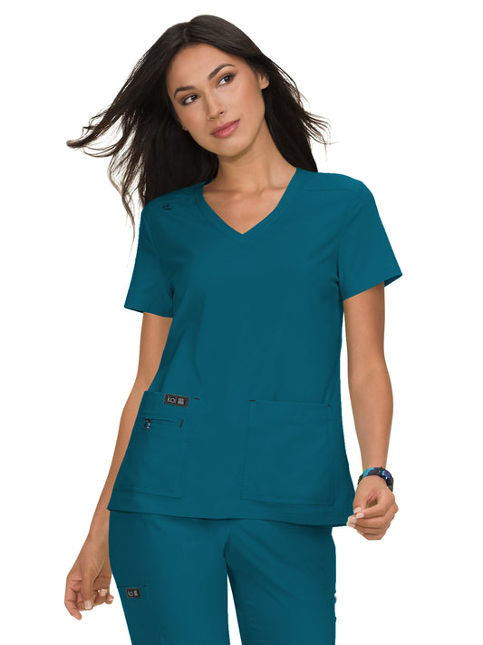 Women's 4-Pocket Stretch V-Neck Becca Top - 373 - Caribbean