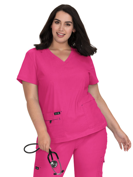 Women's 4-Pocket Stretch V-Neck Becca Top - 373 - Flamingo