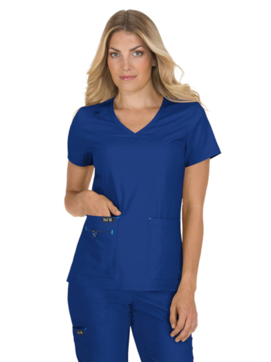 Women's 4-Pocket Stretch V-Neck Becca Top - 373 - Galaxy