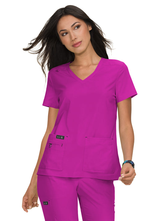 Women's 4-Pocket Stretch V-Neck Becca Top - 373 - Azalea Pink