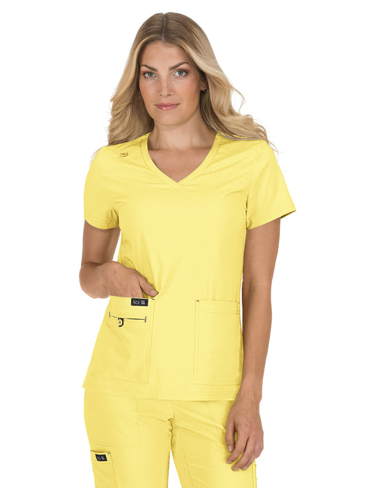 Women's 4-Pocket Stretch V-Neck Becca Top - 373 - Sunshine