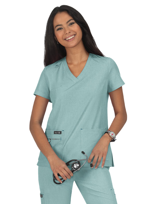 Women's 4-Pocket Stretch V-Neck Becca Top - 373 - Heather Sage