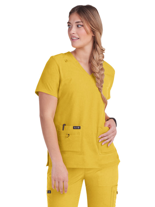 Women's 4-Pocket Stretch V-Neck Becca Top - 373 - Heather Mango