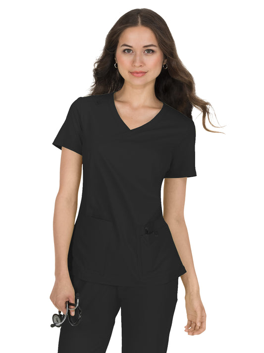 Women's Mock-Wrap Neck Katie Top - 374 - Black