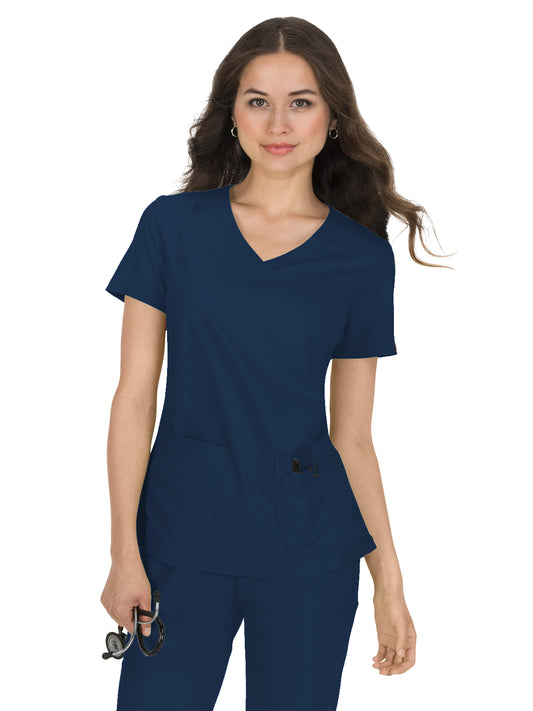 Women's Mock-Wrap Neck Katie Top - 374 - Navy